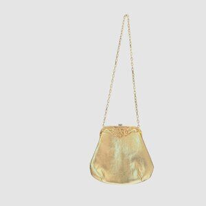 Harry Levine HL Vintage Gold Metal Frame Evening Bag With Chain Strap & Ornate C